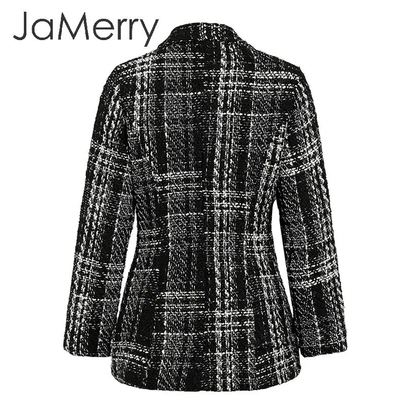 JaMerry, винтажный клетчатый женский Блейзер, пальто, v-образный вырез, длинный рукав, пуговицы, Осень-зима, женские блейзеры, уличная одежда, женские блейзеры, куртки