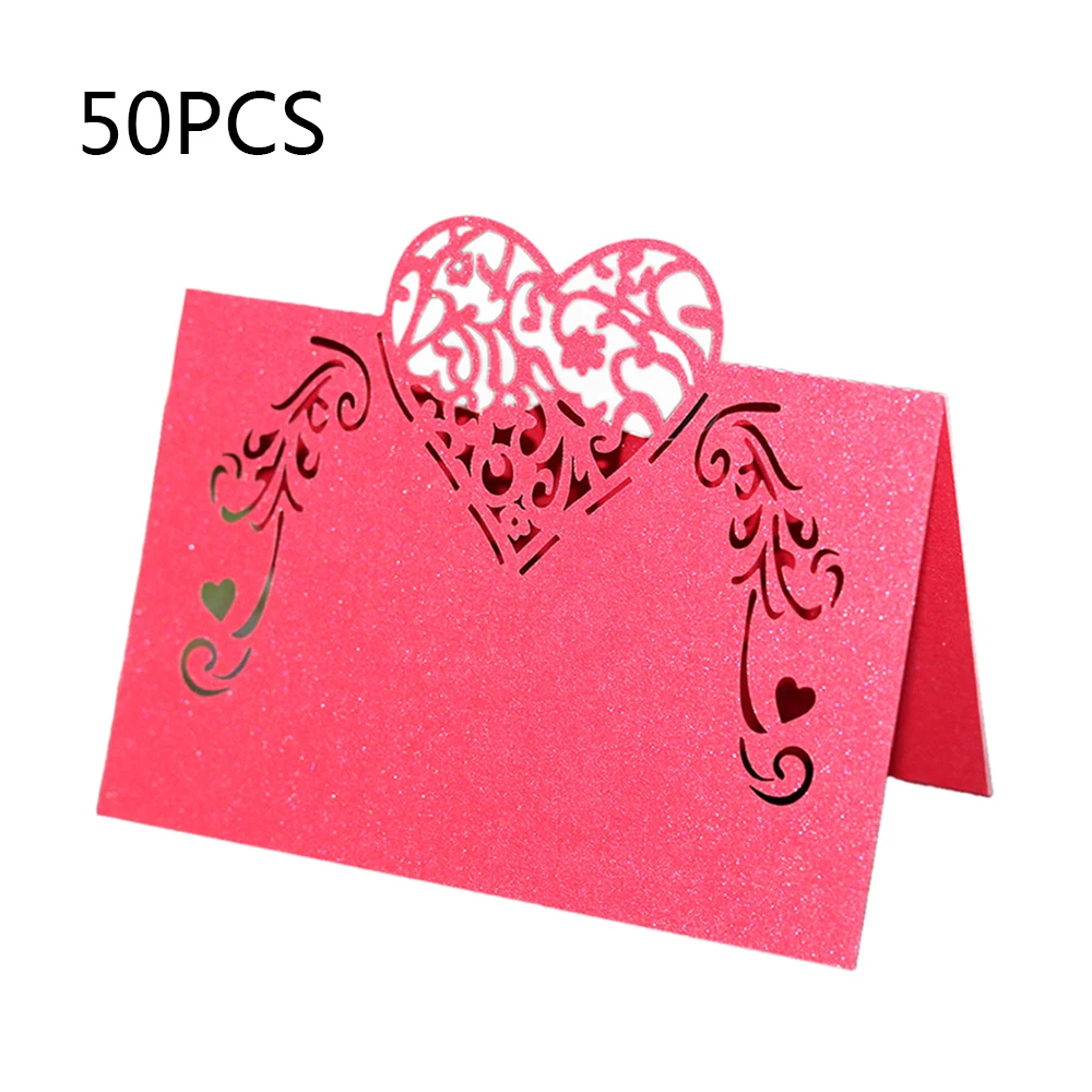 Red 50pcs Laser Cut Heart Shape Place Cards Wedding Name Cards For Wedding Party Table Decoration Wedding Decoration New - Цвет: Red