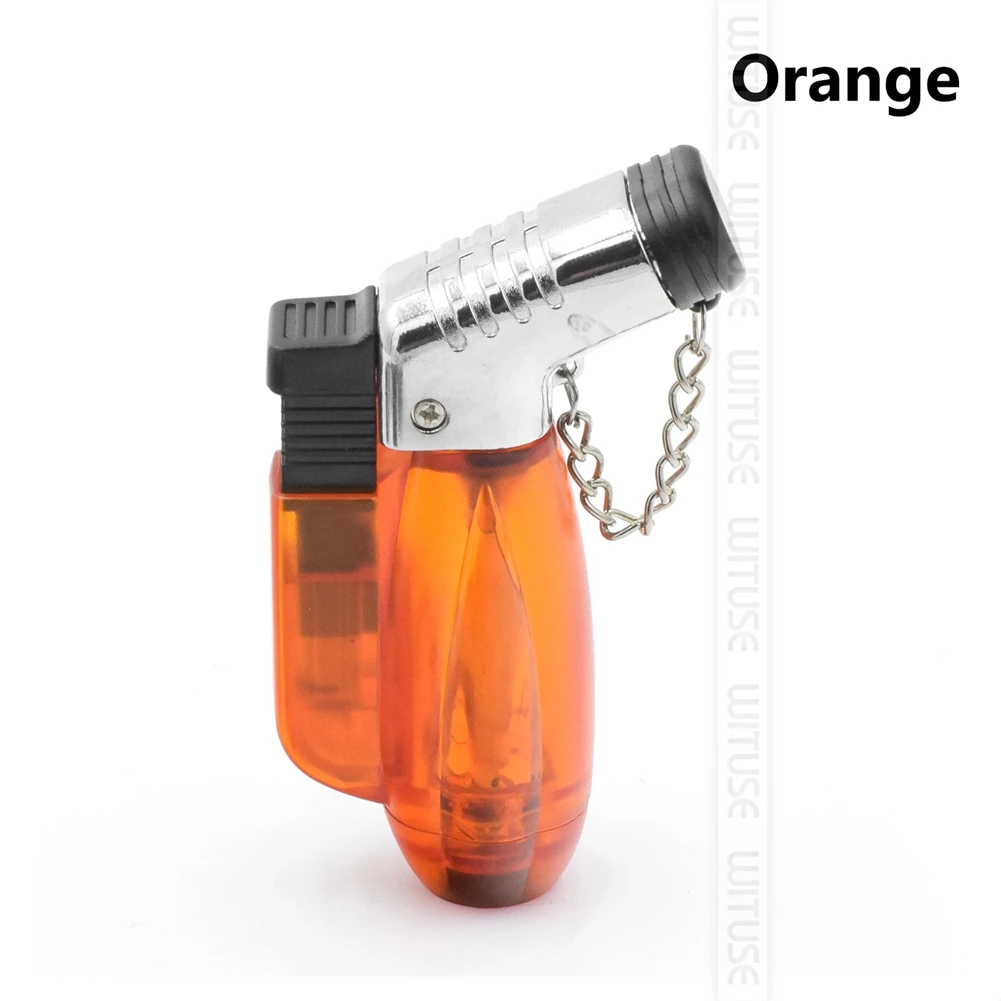 Orange Мини бутановый струйный фонарь, газовая зажигалка с двойным пламенем, пластиковая горелка с зажиганием, без газа, сигарета, сигарета, ветрозащитная Зажигалка для курения - Цвет: Orange
