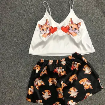 

Unicorn Pajamas for Women Sexy Para Mujer Pyjama Cartoon Print Lovely Sleepwear Set 2020 Summer Pijamas Satin Femme Home Suit