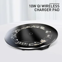 10 Вт Qi Беспроводное зарядное устройство для iPhone XR Xs Max прозрачное стекло Быстрая зарядка для samsung S10E S9 Xiaomi Mi