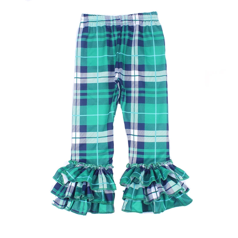 Штанишки для маленьких девочек ко Дню Святого Патрика, зеленые клетчатые леггинсы с клевером, штаны-Тройная оборка для девочек, весенняя одежда для девочек