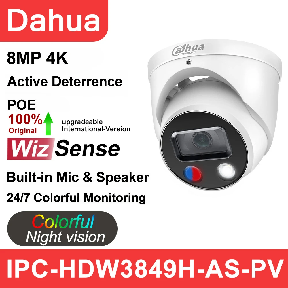 Dahua Ip Camera 8mp Ipc Hdw3849h As Pv Full Color Active Deterrence 4k 5mp Hd Poe Built In Microphone Speaker Ip Camera Wizsense Surveillance Cameras Aliexpress