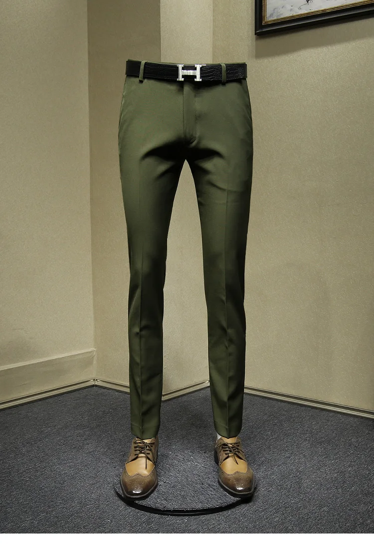 Мужские брюки Мода тонкие деловые мужские уличные повседневные Костюмы Брюки зеленый синий красный мужские брюки осень зима утепленная одежда