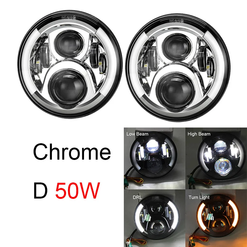 2Psc 7 дюймов светодиодный фонарь H4 Hi-Lo с Halo angel eyes для Lada 4x4 urban Niva Jeep JK Land rover defender Hummer - Цвет: 50w halo light silve
