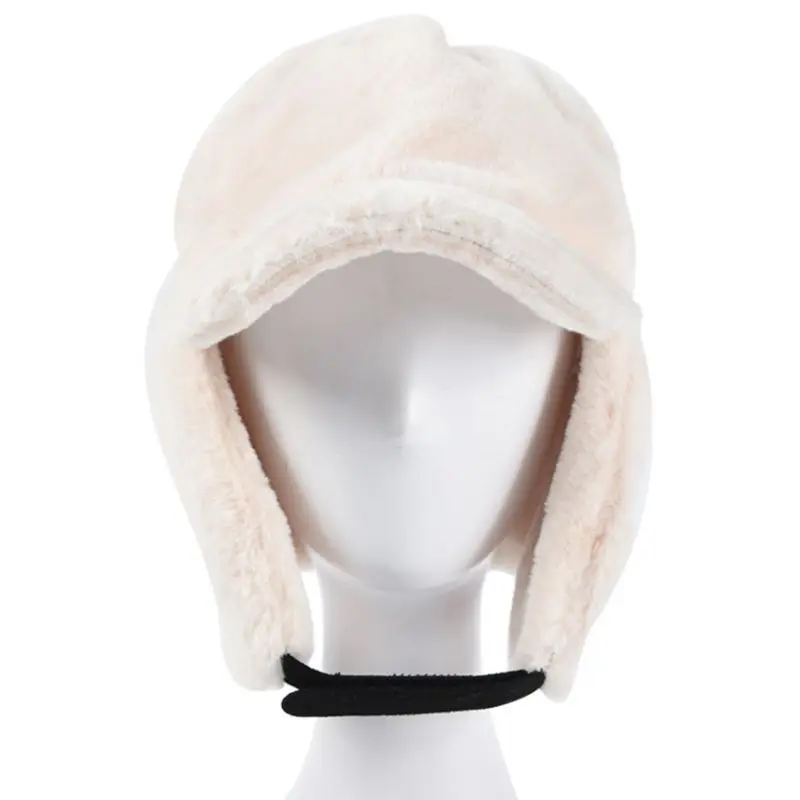 

Women Men Winter Fluffy Plush Thick Warm Earflap Baseball Cap Solid Color Adjustable Packable Snow Skiing Windproof Trapper Hat
