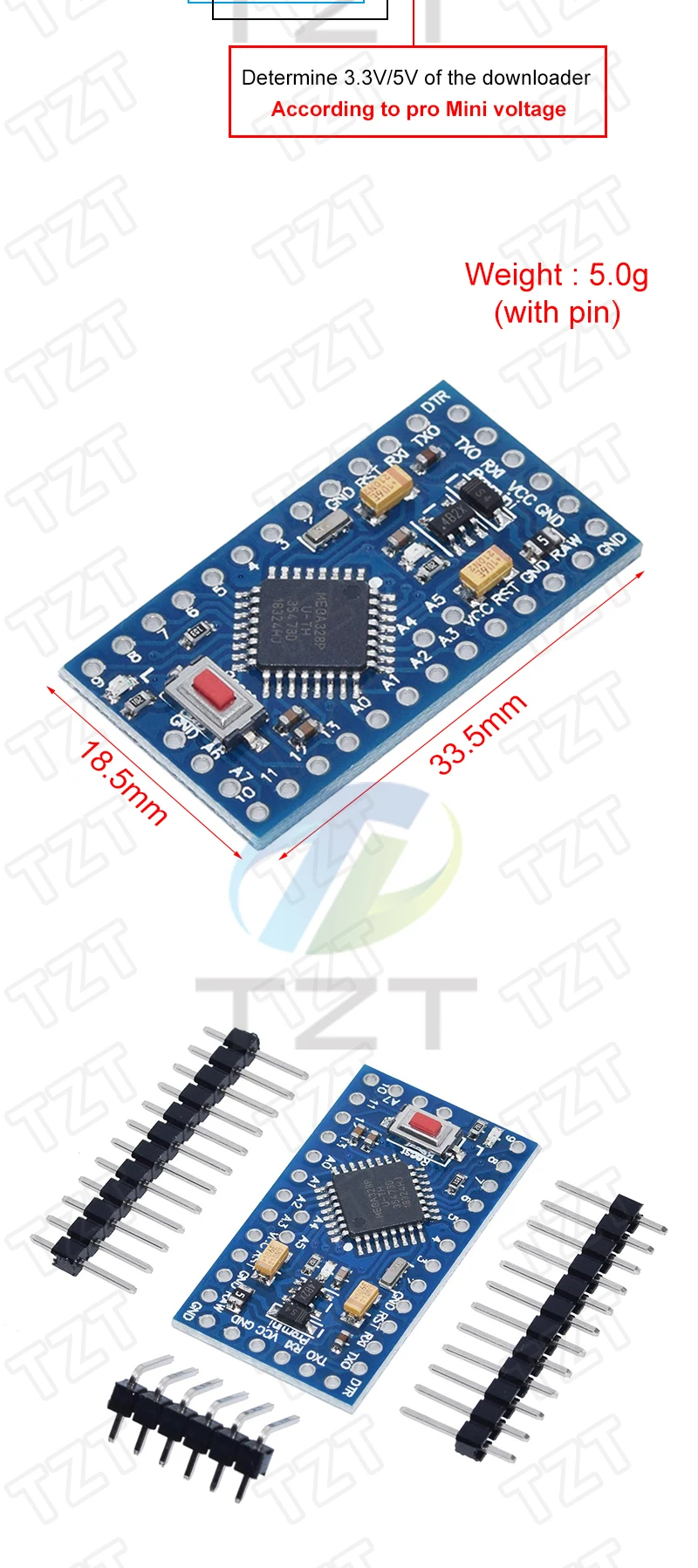 DIYTZT 1/3 Stück ATMEGA328P Pro Mini 328 Mini ATMEGA328 5V/16MHz ATMEGA328 3,3V 8MHz Modul für Arduino Entwicklungsboard – Detail 5