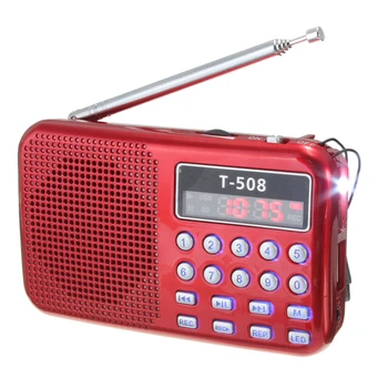 

T508 Mini Portable LED Light Stereo FM Radio MP3 Music Player TF USB Speaker, Red