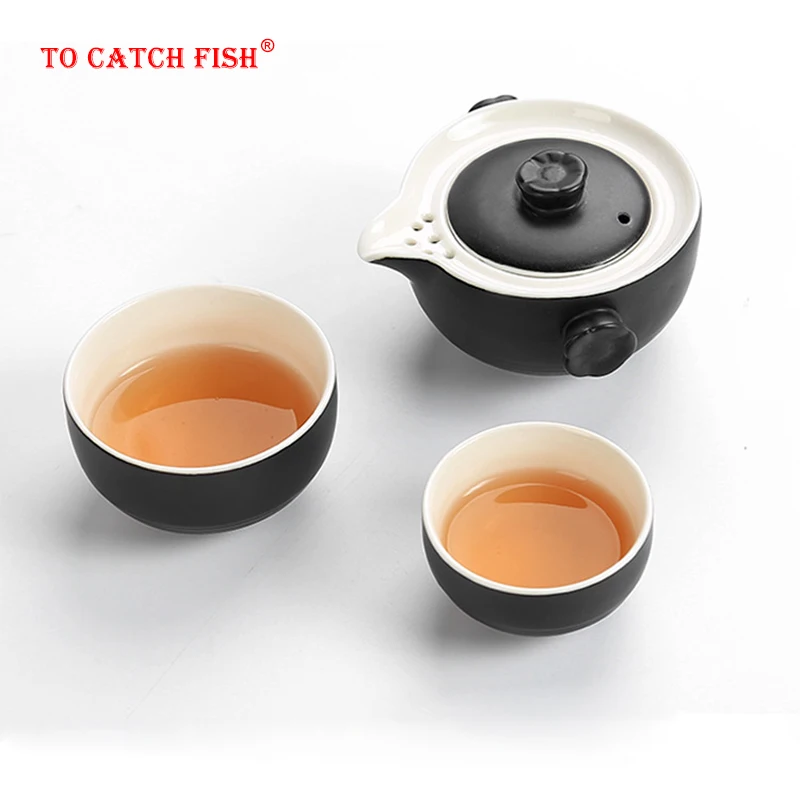 Prix Le service à thé de voyage de nouveau style comprend 1 Pot 2 tasses, tasse à thé théière kung fu gaiwan, thé portable de voyage de bureau personnel