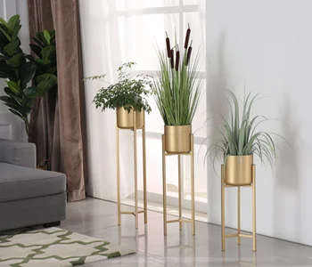 

Wrought iron creative modern minimalist floor golden living room decoration flower shelf indoor green flower pot stand