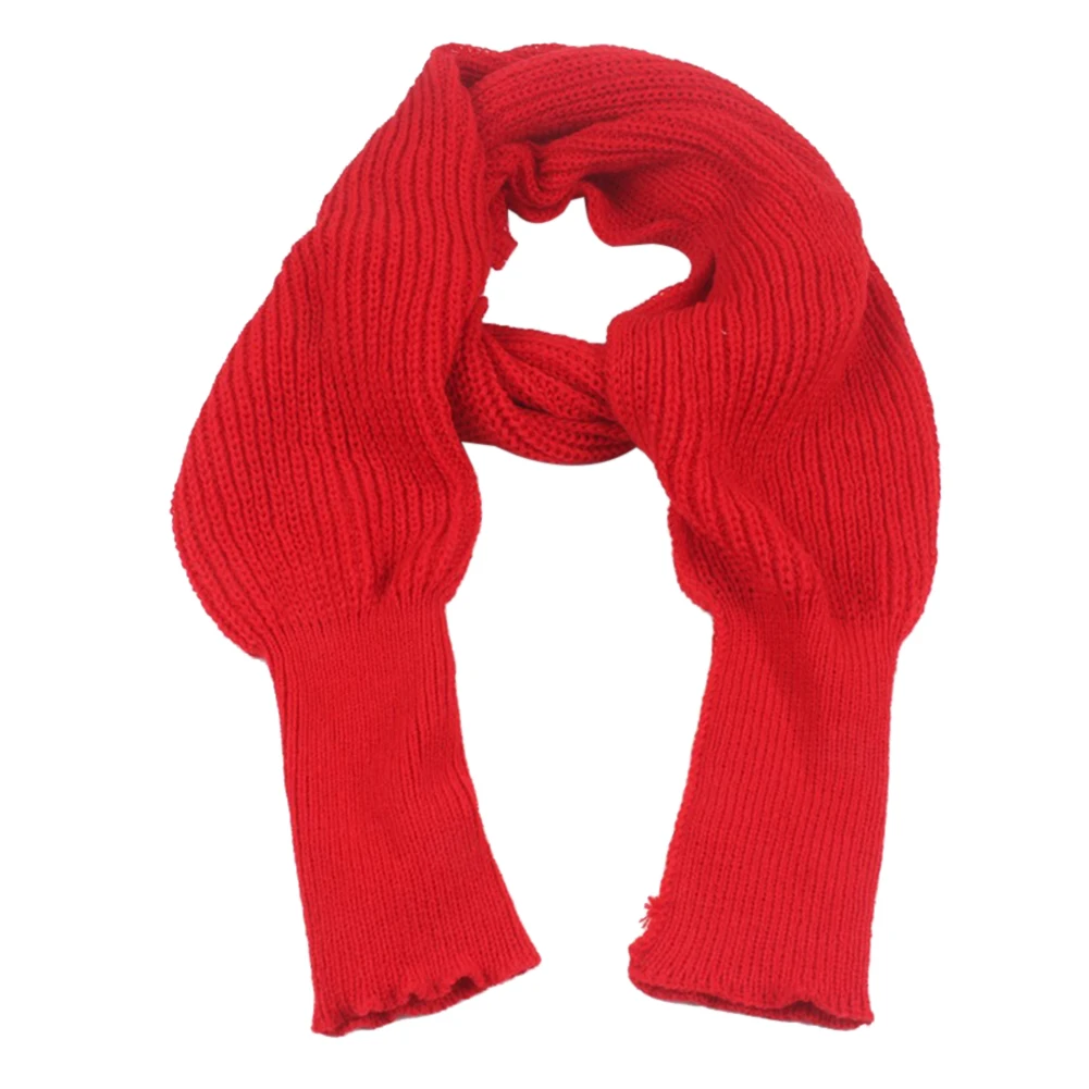 Вязаный шарф с рукавами, длинный шарф, шали, зима-осень, элегантный темперамент, женский теплый шарф 04 - Цвет: Red