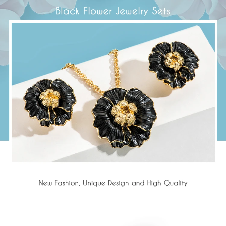 Nandudu новые золотые цепи черные цветочные ювелирные наборы винтажные большие металлические серьги ожерелье наборы модные ювелирные изделия подарки CE618 CN541