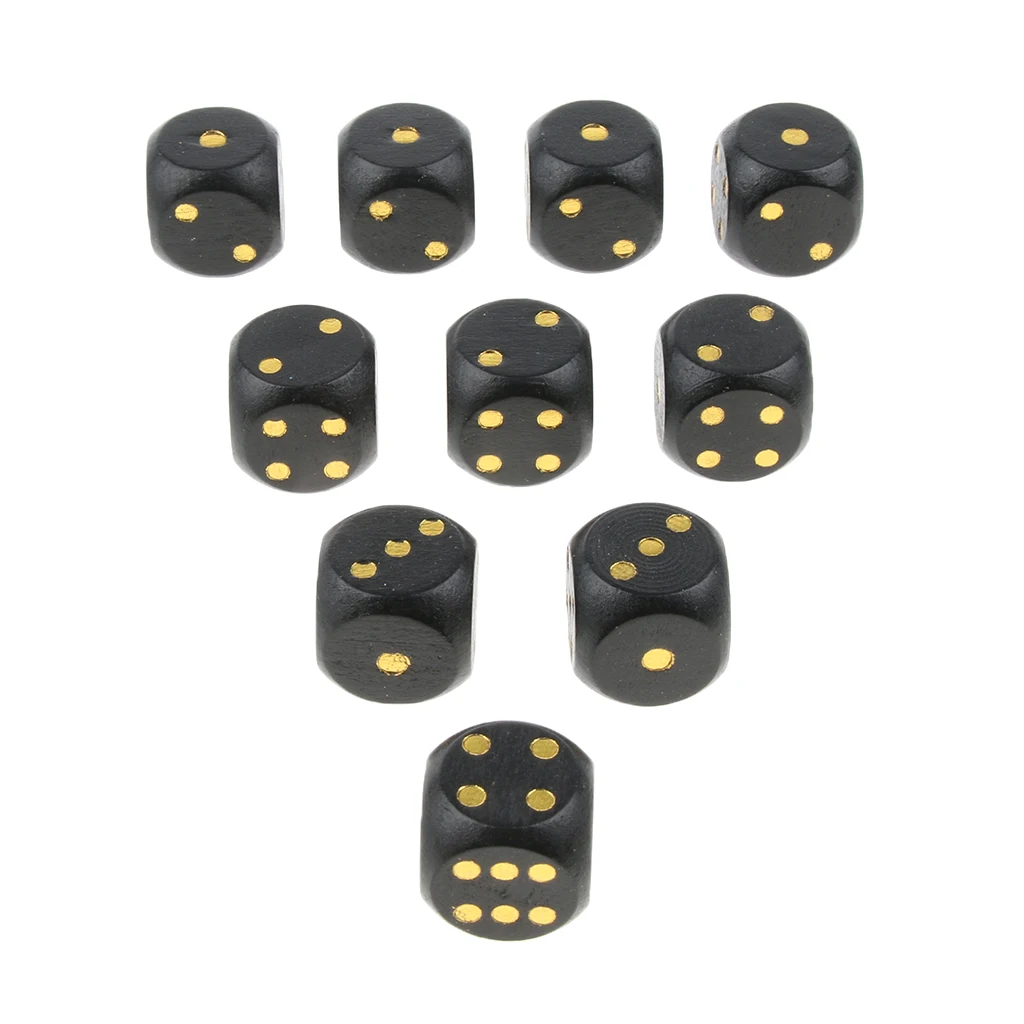 10 Pieces Wooden Dice D6 Dotted Dice for D&D TRPG MTG Board Game Toy