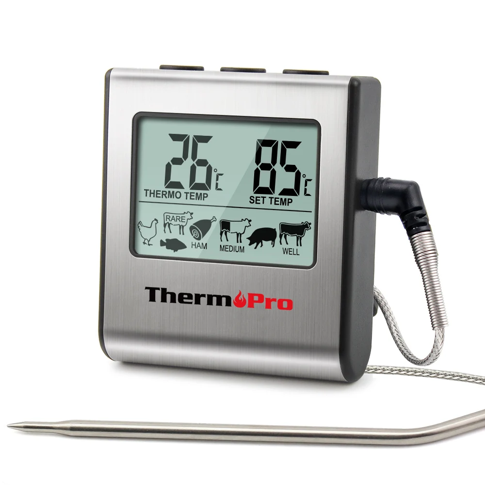 Цифровой термометр ThermoPro TP16 с таймером из нержавеющей стали для барбекю мяса