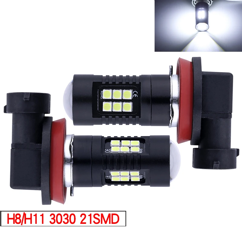 H8 H11 3030 светодиодный противотуманный свет лампы автомобиля ходовые огни 21SMD чипы светодиодный фары дальнего света для Авто 12V 6000K белая лампа для фары авто 2 шт