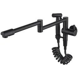 Black Kitchen Sink Faucet Solid Brass Single Cold Wall Mounted Rotating Foldable Lengthened Balcony Mop Pool Taps Nickel Chrome