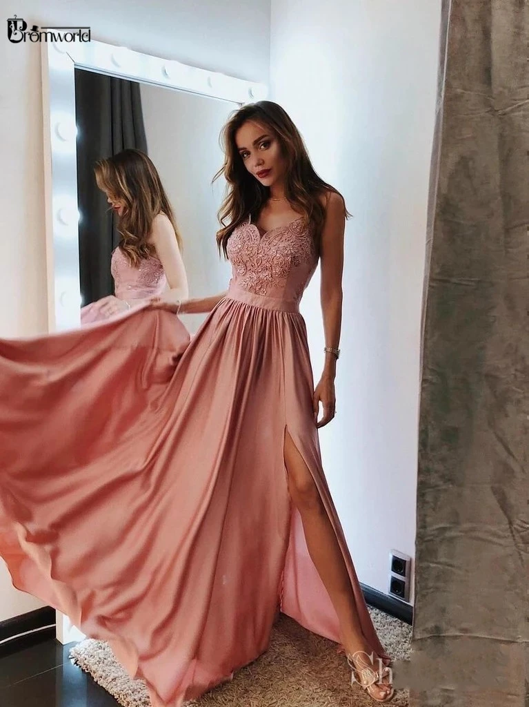 blush pink long prom dress