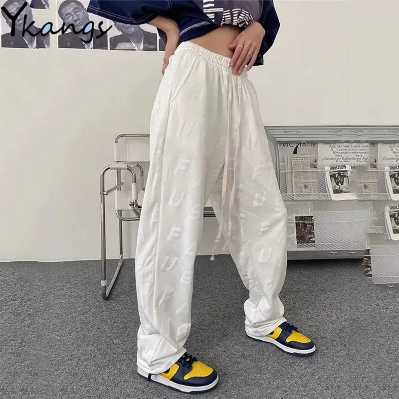 

Street Fashion Letter Print Solid Casual Pants Women Harajuku High Waist Baggy Joggers Trousers Korean Straight Sweatpants Femme