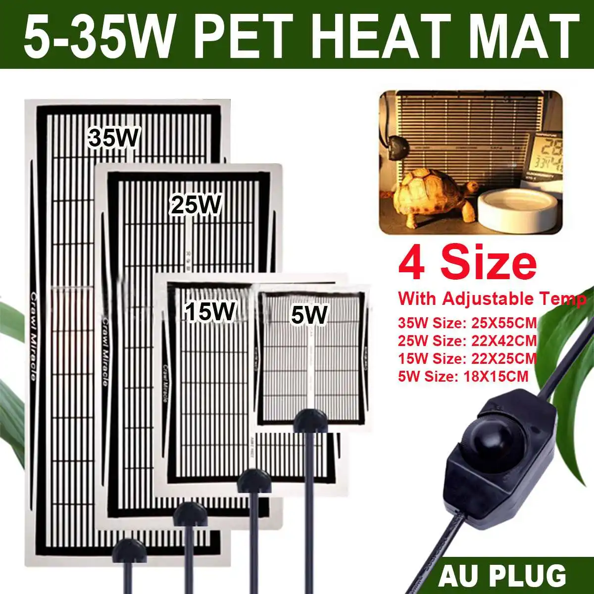 Estera de calefacción ajustable para reptiles, almohadilla de calor caliente para mascotas, 5W/15W/25W/35W 220V, almohadilla de calor para serpientes, Tortuga, lagarto, Araña, AU