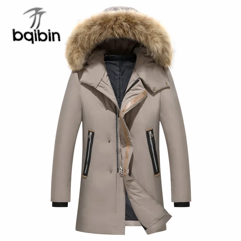 

2019Winter New Men's Long White Duck Down Jacket Cold And Warm Thickened Big Fur Collar Casual Hooded Windproof Down Coats