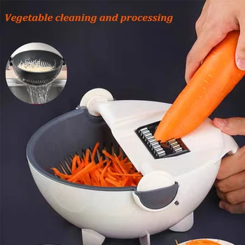 

2-in-1 Fruit and Vegetable Cleaning and Cutting Machine Household Kitchen Vegetable and Fruit Peeling and Cutting Drain Basket