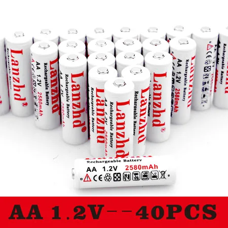 4-40 шт) 1,2 V перезаряжаемые батареи AA 1,2 V AA 2580mAh 1,2 V Ni-MH для игрушка-фонарик предварительно нагреваемые батареи AA - Цвет: 40  PCS-AA