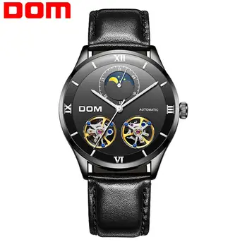 

2020 new DOM Men Watches Fashion Design Skeleton Sport Mechanical Watch Luminous Hands Transparent Leather Bracelet Male Clock