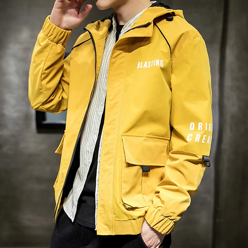

Autumn Winter Men's Jackets Vintage Hip Hop Plus Size Coat For Hooded Hoodie Outwear Japanese Streetwear Yellow Overcoat Jacket