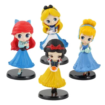 

4pcs/set 8-9cm Q posket Princess Snow White Cinderella Ariel Cute Figure Doll PVC Model Toys