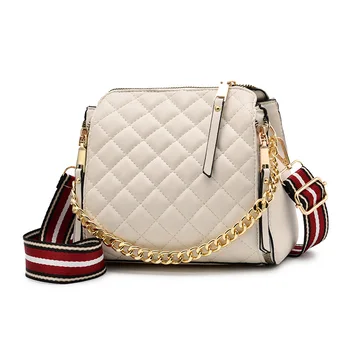 

French Niche High-Grade Bag Small Fragrance Rhombus Bag Female Fashion Bucket Bag Wide Shoulder Strap Female Bag Messenger Bag