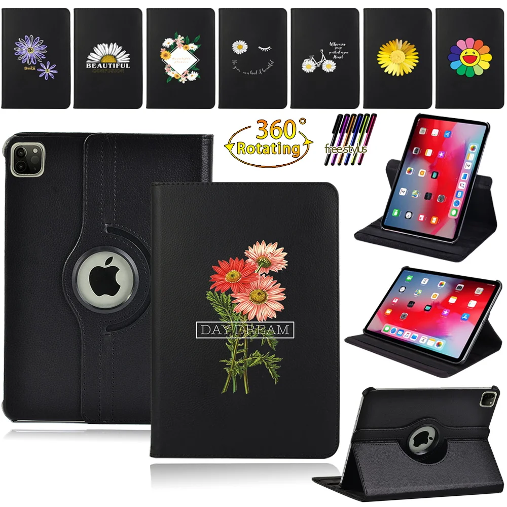 

360 Rotating PU Leather Tablet Case for IPad Pro 9.7"/ Pro 10.5" /Pro 11" 2018/2020 Print Daisy Series Pattern Protective Shell