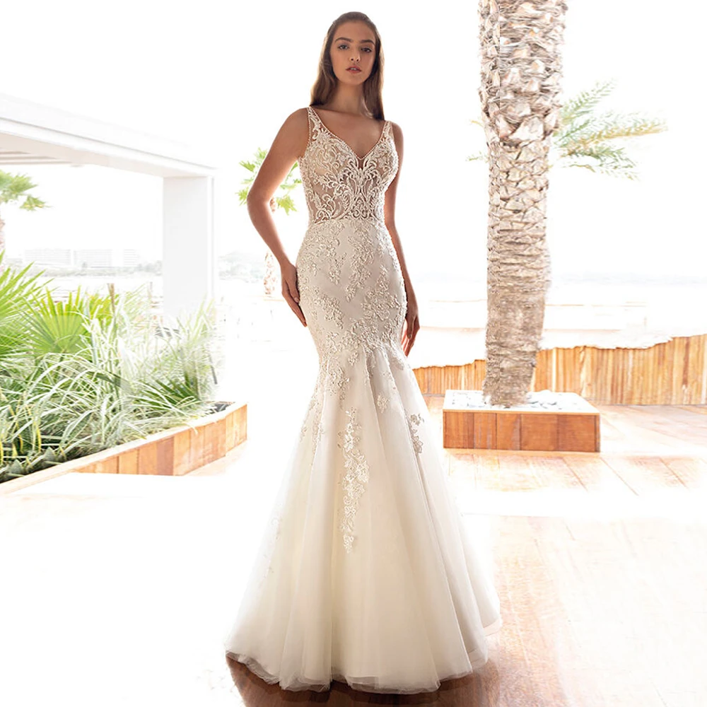 Robe de Mariage свадебные платья русалки с v-образным вырезом Роскошные аппликации из бисера Vestido de Noiva Sereia платье принцессы с открытой спиной