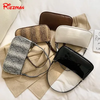 

Riezman Vintage Crocodile Pattern Women's Handbag Shoulder Bag Personality Snake Pattern Fashion Patent Leather Small Hand Bags