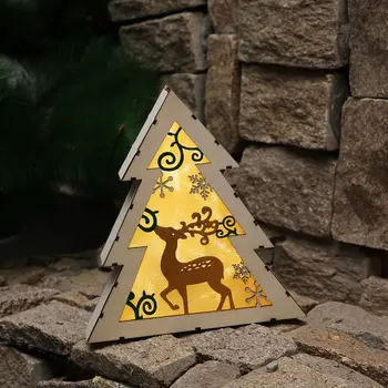 

1pc LED Wood Ornament Christmas Tree Shape Wood Light Elk Table Decor Creative Table Round Stars Elk Merry Christmas Household