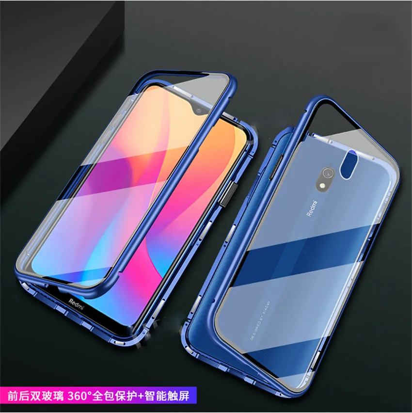 Двусторонний Магнитный чехол 360 с полной защитой для Xiaomi Redmi 8, задняя крышка из закаленного стекла для Xiaomi Redmi 8A Redmi 8, чехол