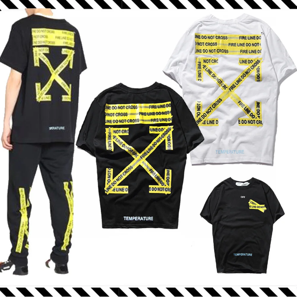 Short Sleeve Yellow Warning Strip Printing Student Lovers Loose Short Sleeve T-shirts Short Sleeve Yellow Warning Strip Printing Student Lovers Loose Short Sleeve T-shirts