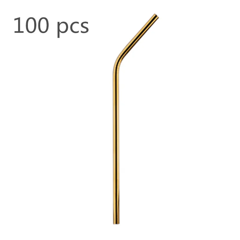 Gold 100 pcs Эко дружественные соломинки 100 шт./компл. металлическая соломинка многоразовые оптовые нержавеющей стали трубочки для напитков 215 мм* 6 мм Прямые изогнутые соломинки - Цвет: Gold 100 pcs