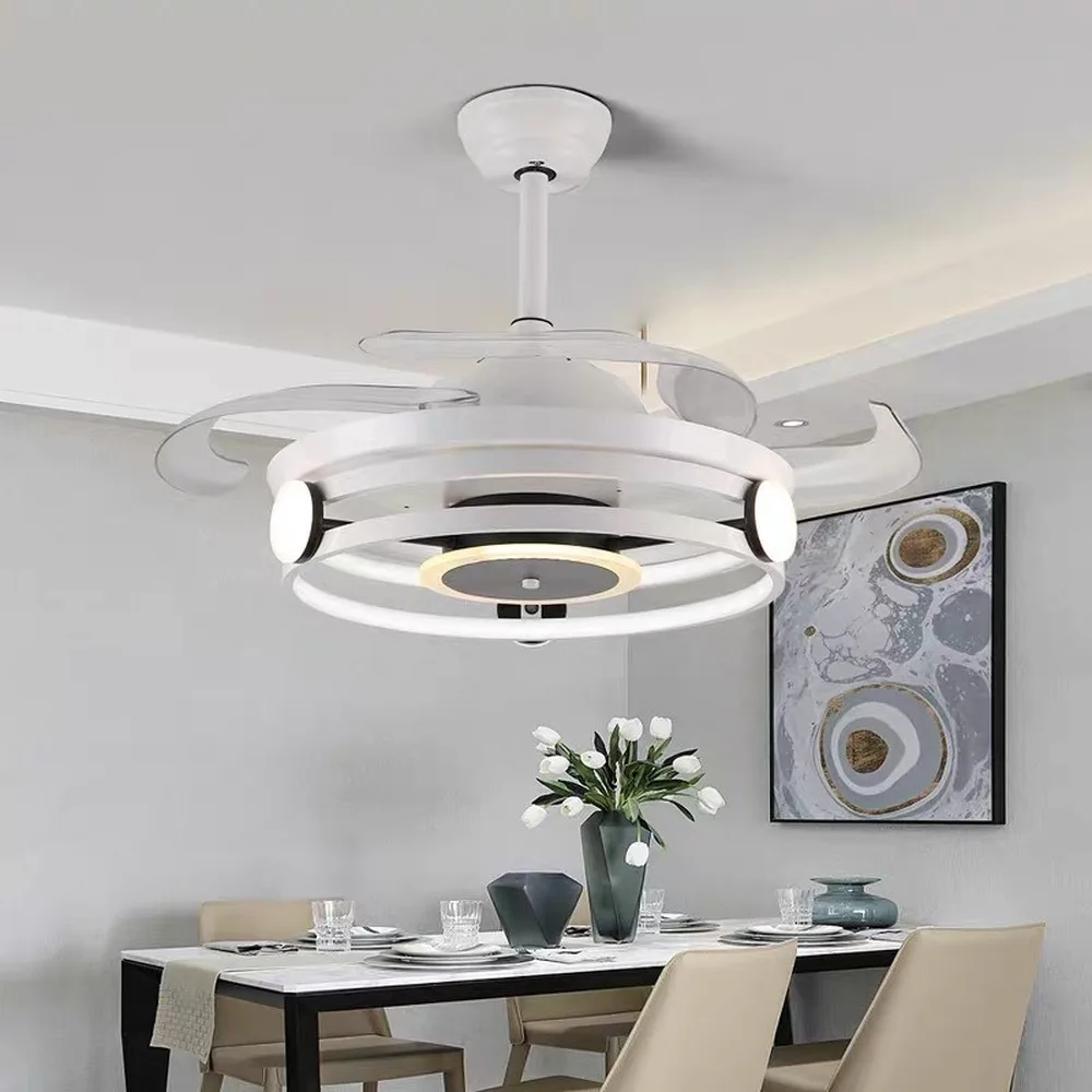 42 inch ceiling fan fans with lights remote control bedroom decor ventilator lamp air Invisible Blades Retractable Silent fan