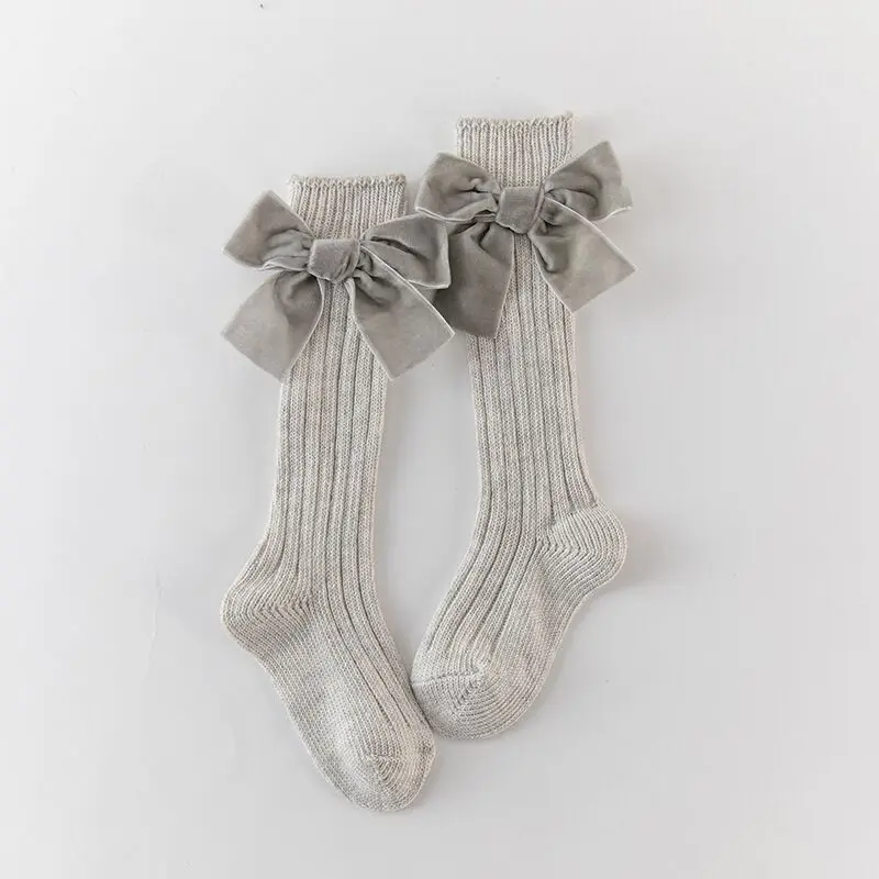 New Winter Children's Socks Thick Knitting Knee Hight Socks For Girls Warm Cotton Sock With Bows Baby Socken Princess Style