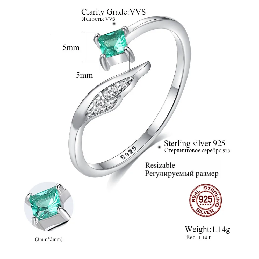 CZCITY из чистого 925 пробы серебра, открытые кольца для женщин, квадратные изумрудные драгоценные камни, хорошее ювелирное изделие, Подарок на годовщину, Aneis Feminino