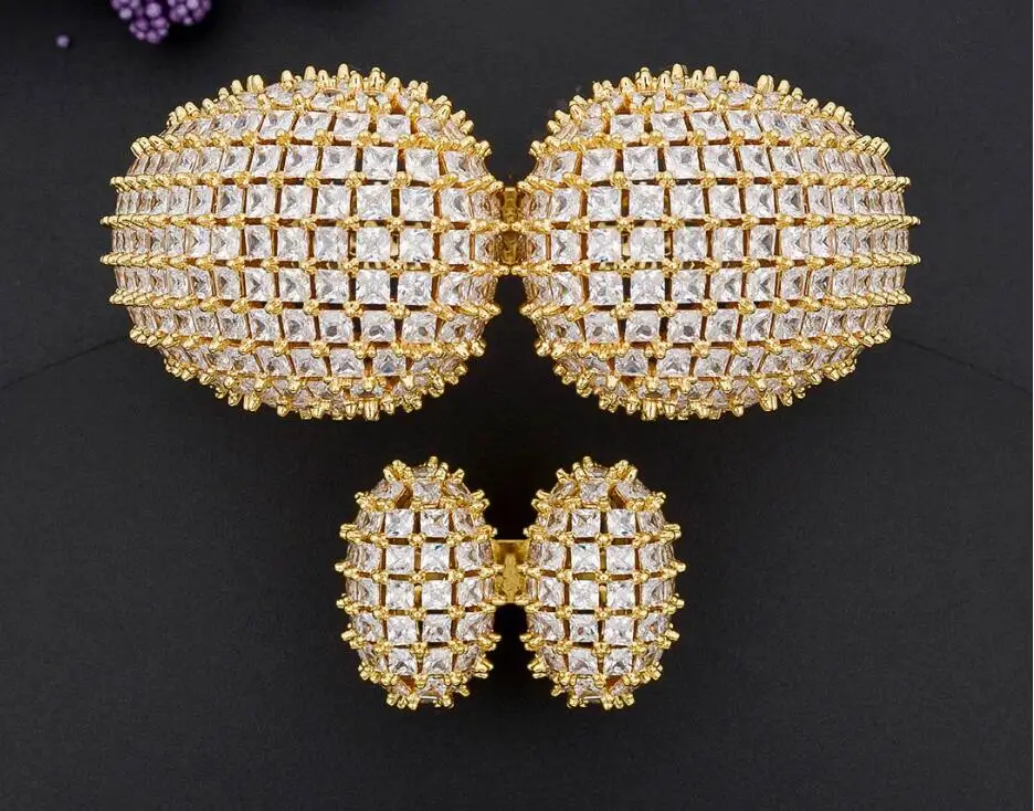 Accking Luxury open CZ African Bangle and Ring set Bridal Jewelry Sets Dubai For Women Wedding Party Accessories Design
