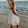 Women Party Lace Flower Backless Mini Summer Dress 2022 Sexy Sling Spaghetti straps V Neck Wedding Club Vestidos White Dresses ► Photo 3/6