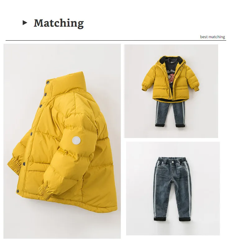 DBK11275 dave bella/Детский пуховик для мальчиков детская верхняя одежда на утином пуху 90% года модное желтое пальто на молнии с капюшоном
