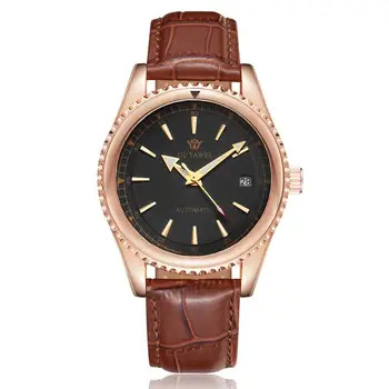 

OYW Automatic Mechanical Men Wristwatch Gifts Luxury Gold Waterproof Man self Winding Leather Watch Calendar Relogios Masculinos