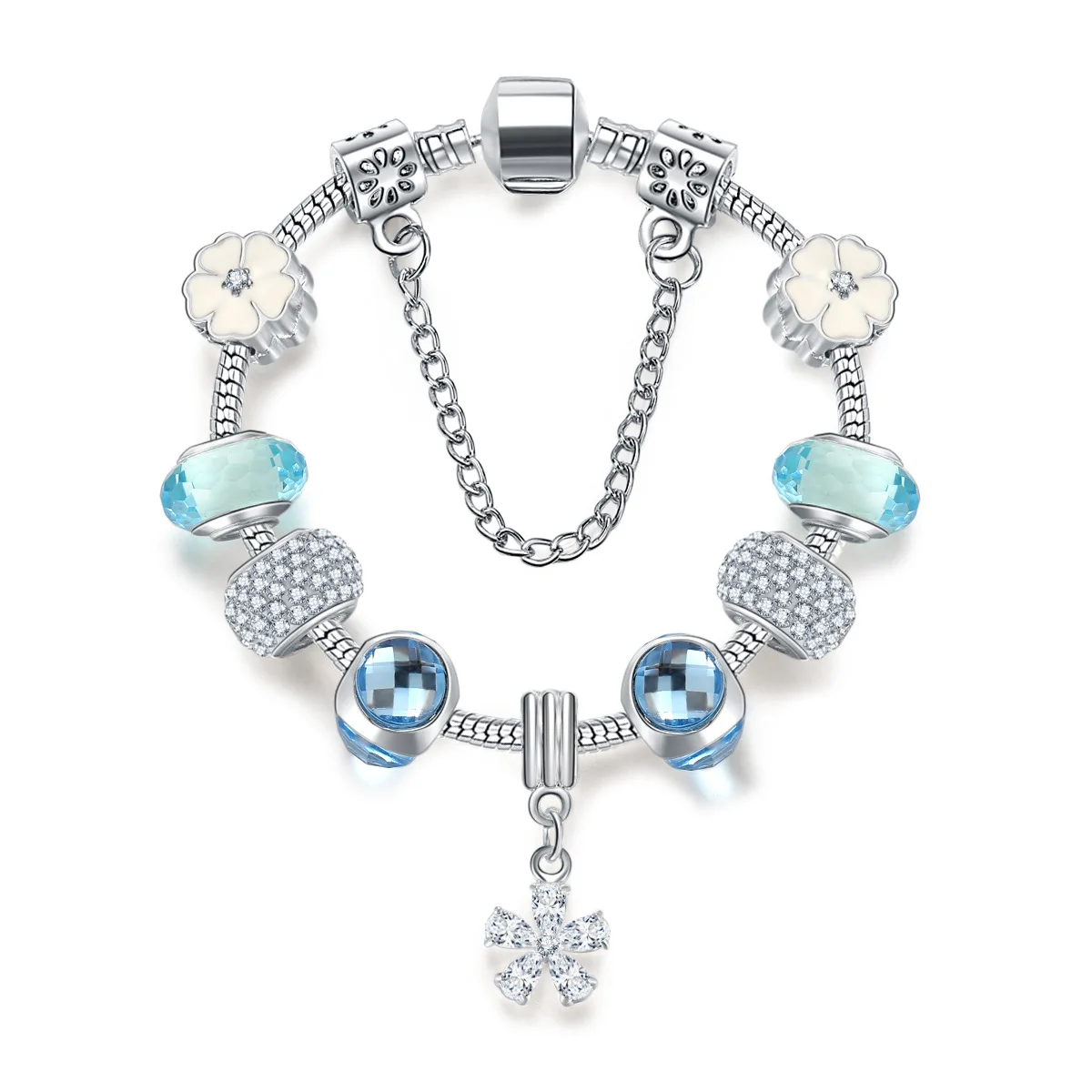 Синий кристалл pan браслеты и браслеты серебряные браслеты с камнями для женщин вишни ювелирные изделия Pulseira Feminina