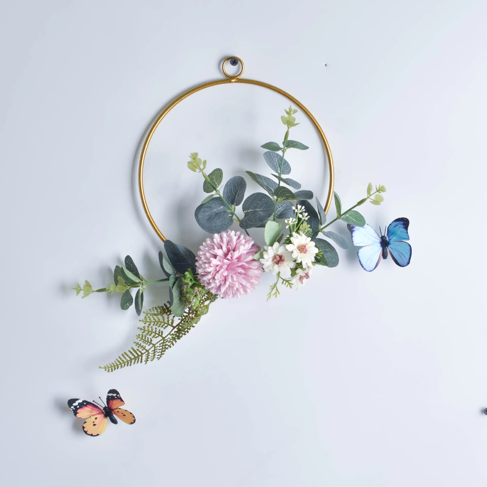 Cilected Metal Floral Hoop Wreath Artificial Hydrangea With Greenery Leaves Wall Hoop Garland For Wedding Backdrop Decor - Цвет: A081R09