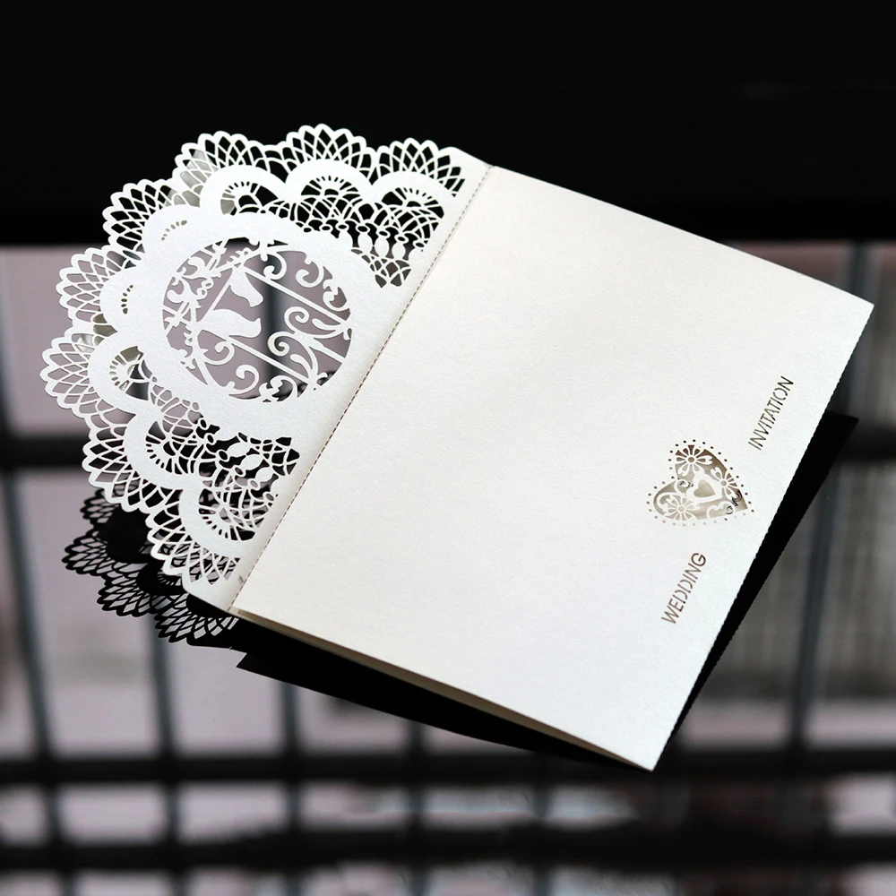  Popular 10pcs Elegant Laser Cut Wedding Invitation Cards Greeting Card Flower Lace Cards Decor Part - 4000266778304