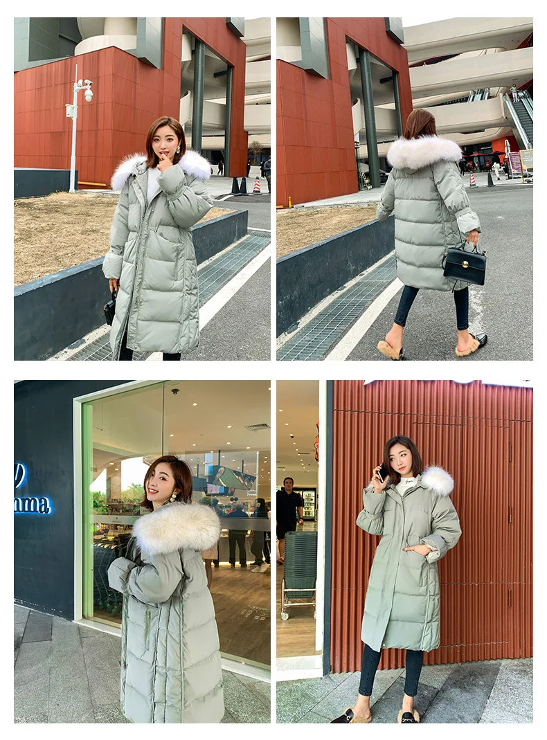 Зимний стиль Dongdaemun средней длины пуховик женский длинный выше колена воротник из натурального меха модное толстое пальто