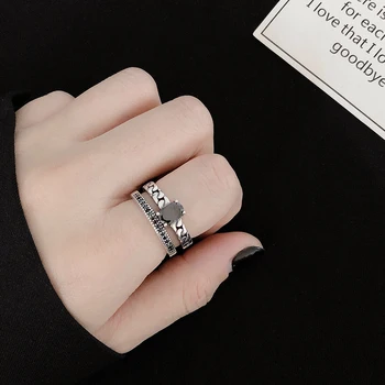 

Kine Real 925 Sterling Silver Fine Jewelry Trendy Engagement Vintage Black Spinel Rings for Women Party Gift