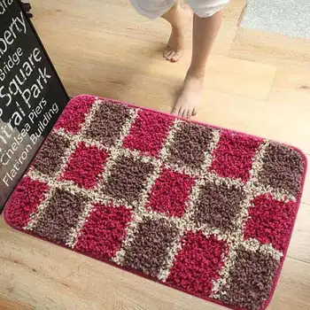 

Simple Red Lattice Plush Doormat Hallway Porch Home Entry Rug Bedroom Bathroom Carpet Absorb Water Non-slip Pad Home Decor